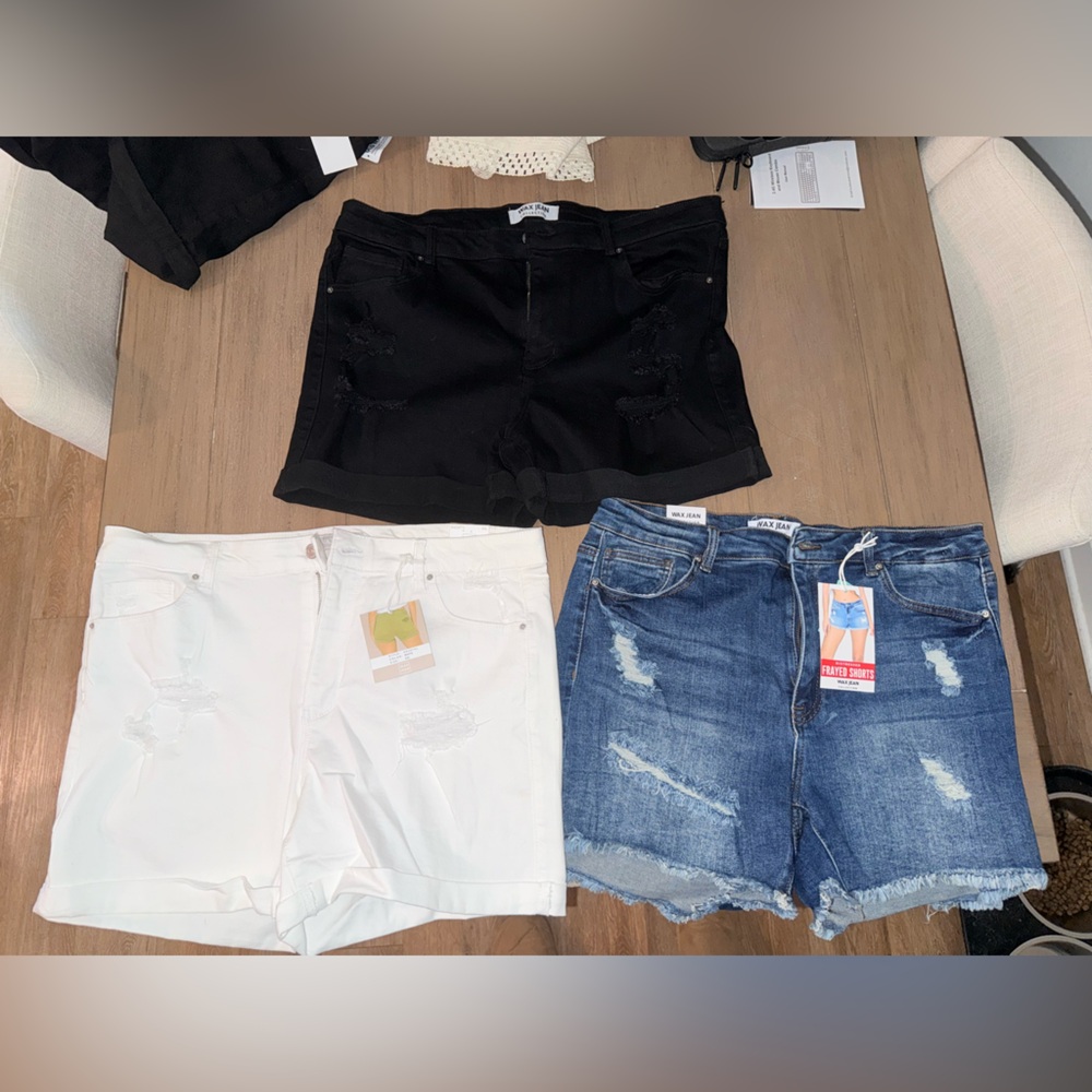 Denim, Black and White Distressed Shorts
